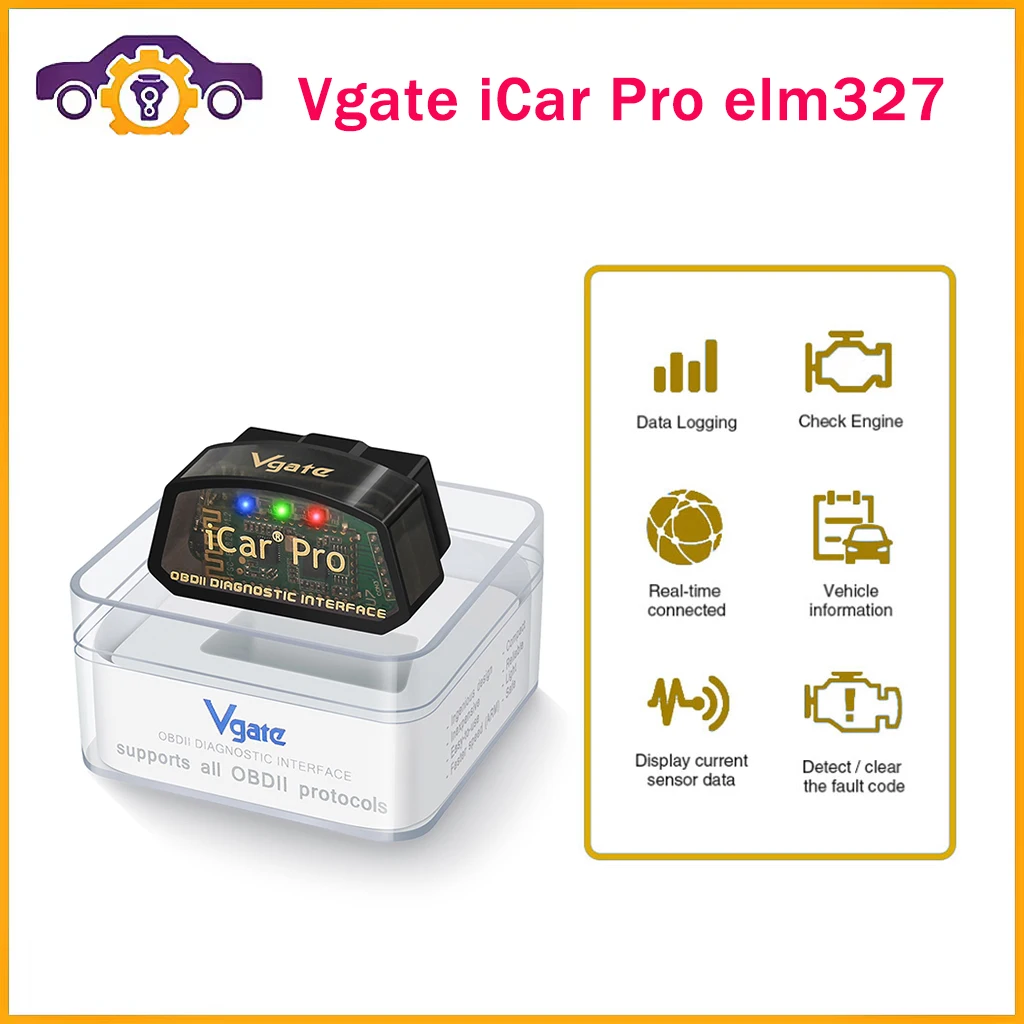 Vgate-iCar Pro OBD2 Scanner, Ferramenta de Diagnóstico Automático, Bluetooth 4.0, Compatível 4.0, Android, IOS, PK, ICAR2, ELM 327, V1.5