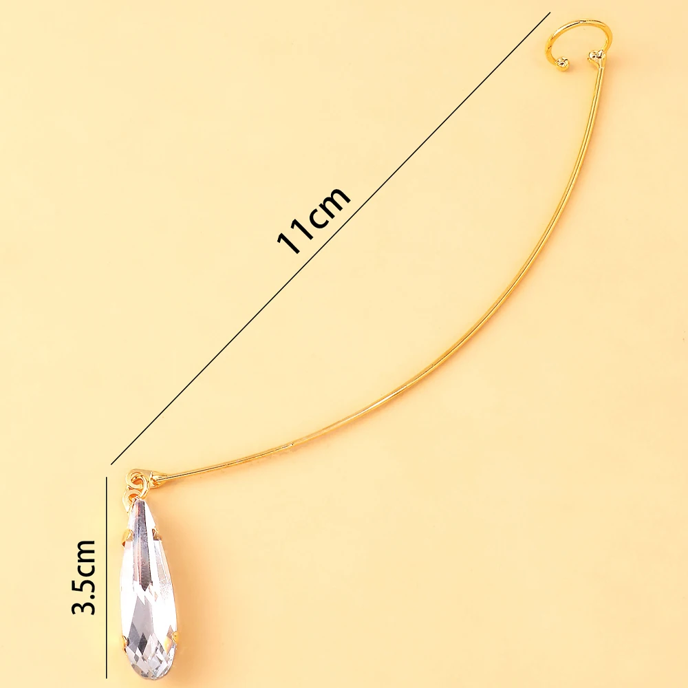 Unique Face Tear Drop Ear Hook Single Crystal Dangle Under Eye Pendant Creative Cyberpunk Cosplay Photoshot Jewelry