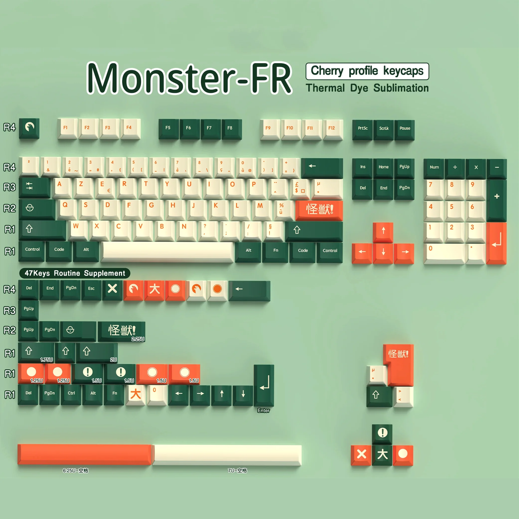 French Keycap 136-156 Keys BPT Cherry Profile FR Keycaps For French keyboard MX Mechanical Keyboard 7U Space Keys Hi75