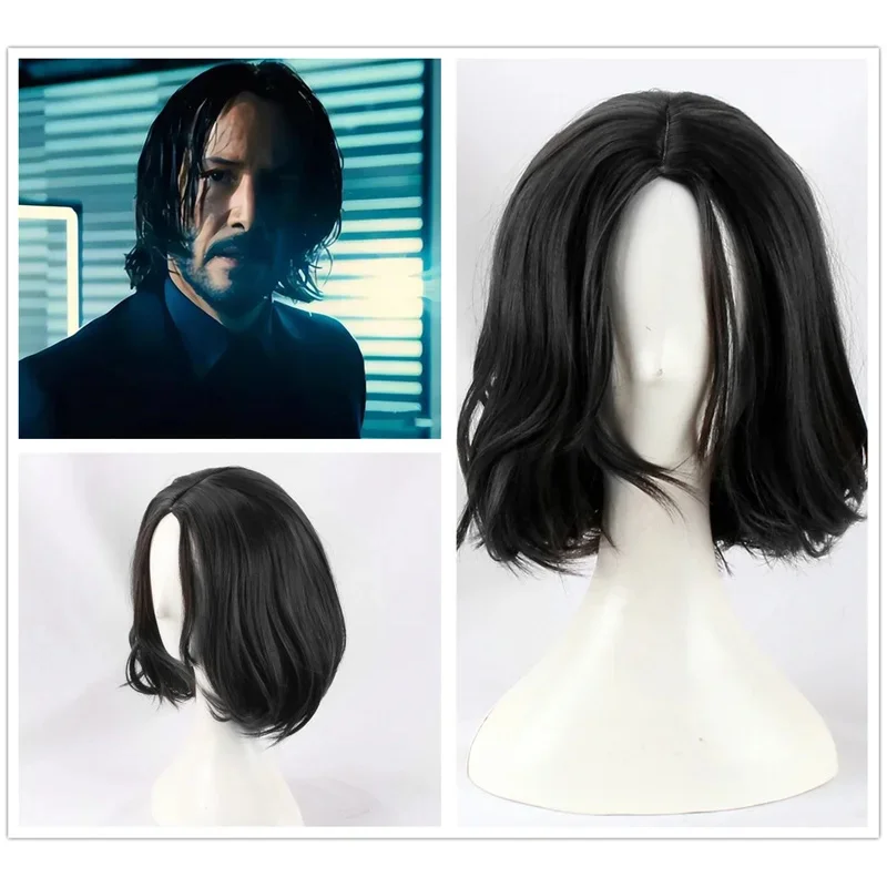 John Wick Black Short Wigs with Wig Cap Women Man Daily Cosplay Party Heat Resistant Fiber5;c,8'z,6.k; view 2
