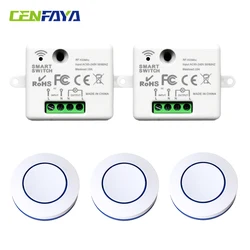 CENFAYA 433HMz Wireless Light Switch RF Round Button Remote 110V 220V 230V 10A Relay Receiver Mini Module LED Lamp Controller