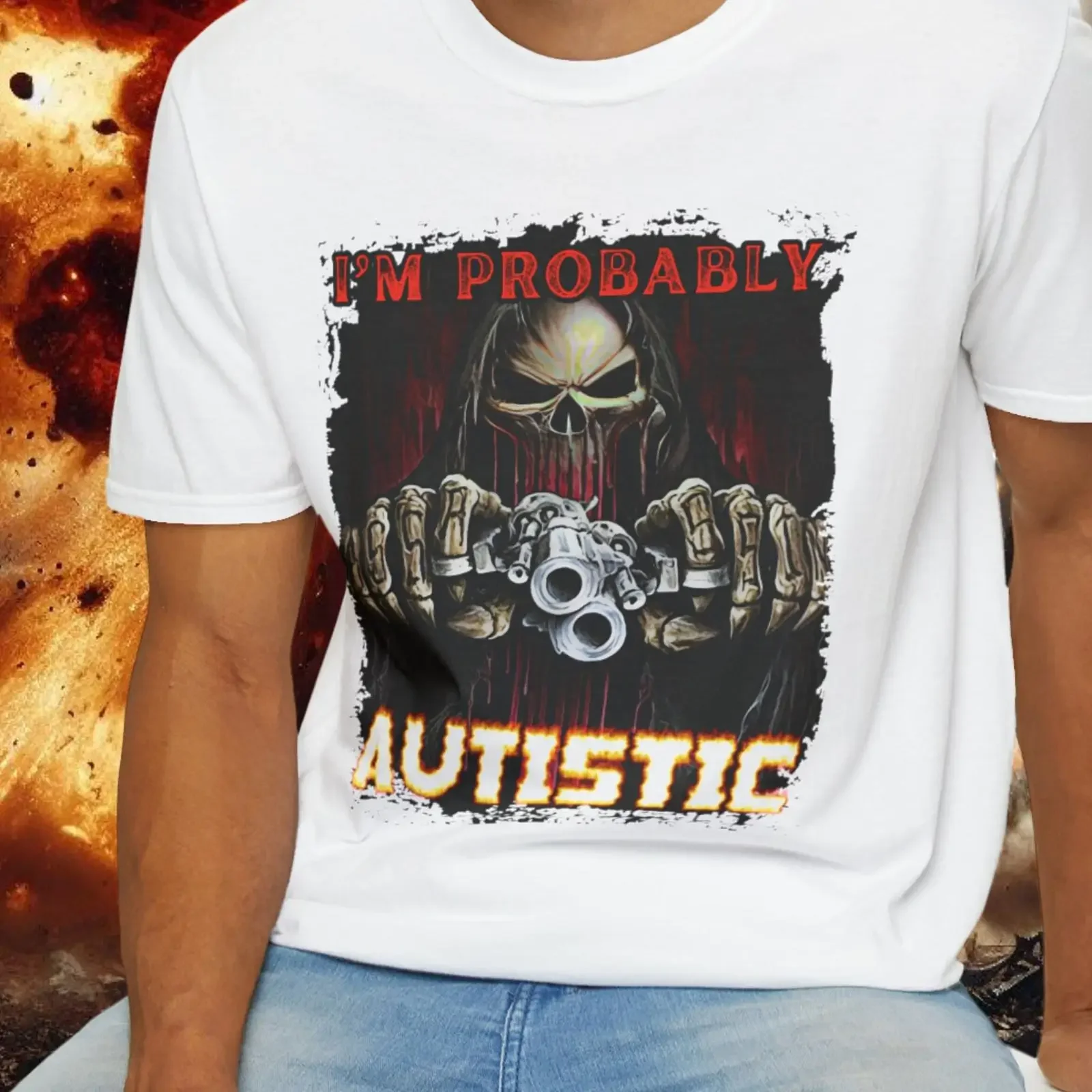 I'm Probably Autistic Funny Badass Skeleton Meme T Shirt Offensive Inappropriate Oddly Specific Cursed  vintage Washed