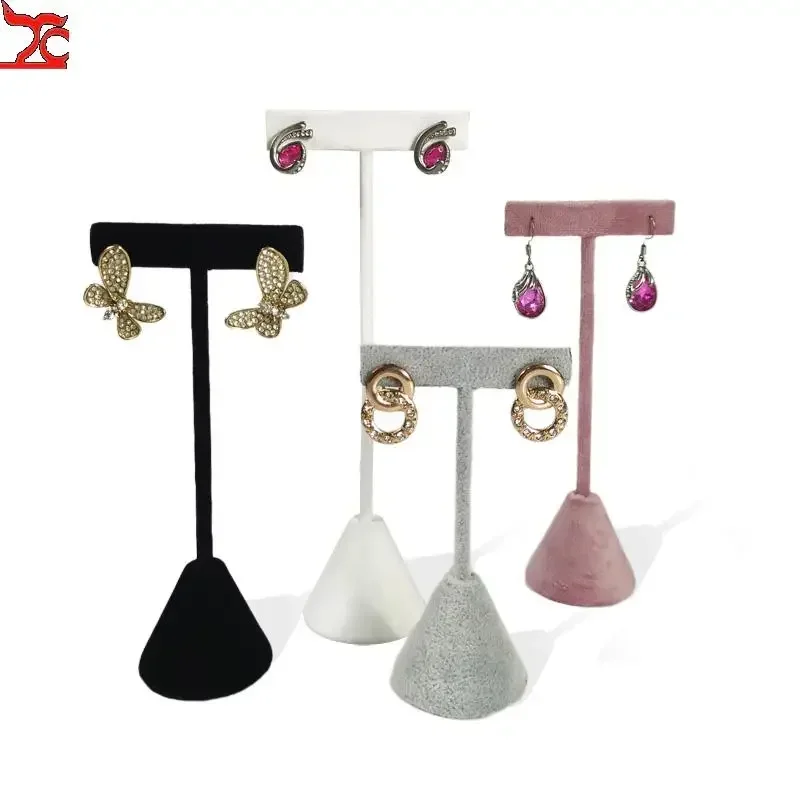Fashion Pink Velvet T-Shaped Earring Frame Black Jewelry Pendant Display Earnail Storage Rack Long Ear Suspension Organizer Base