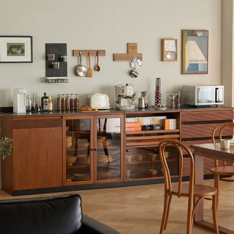 

Nordic solid wood dining side cabinet, household small apartment against the wall multi-functional rock slab console