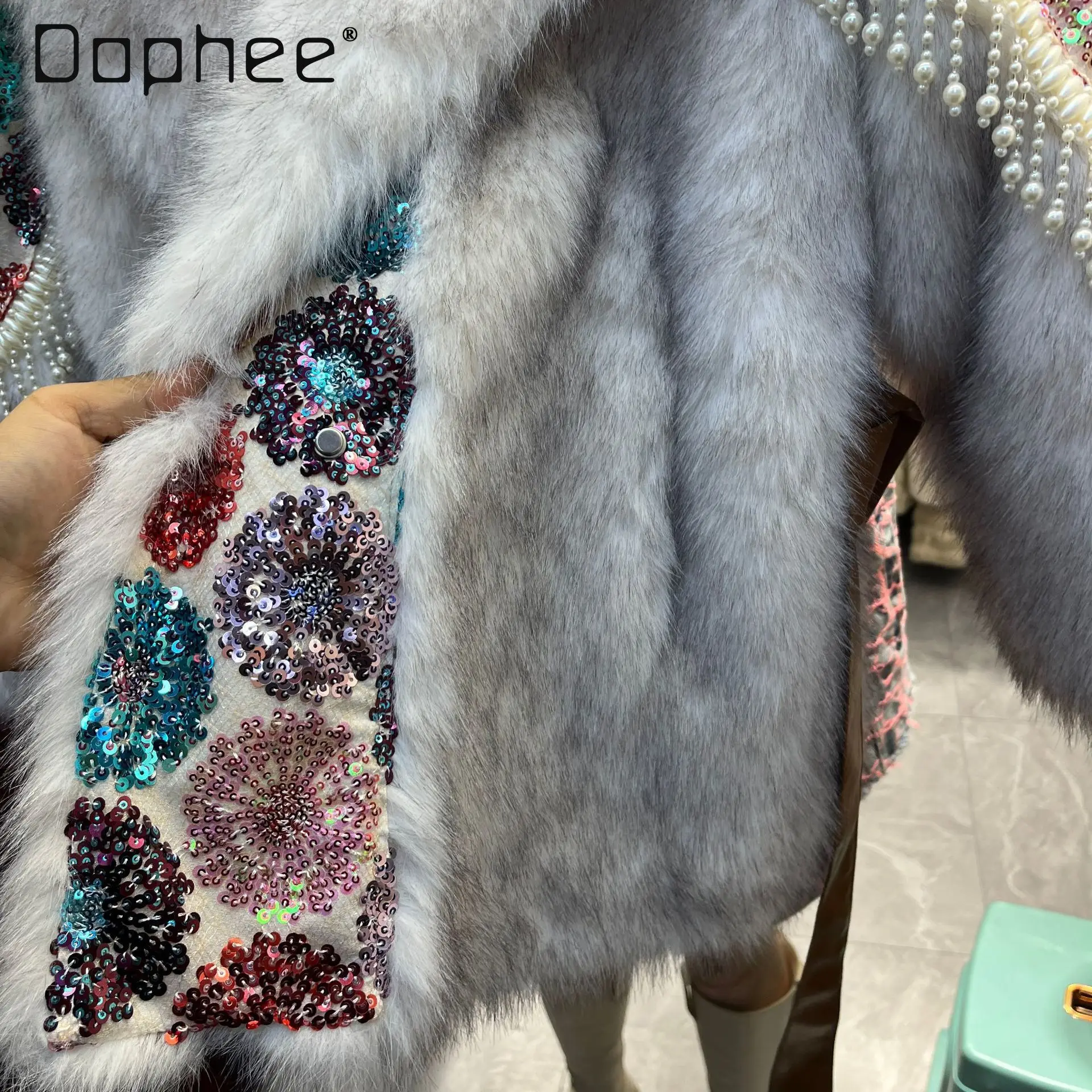 European Station 2025 Winter New Fashionable One-Piece Fur Patchwork Mink Fur Heavy Sequin Flower Thicken Coat Trendy Women