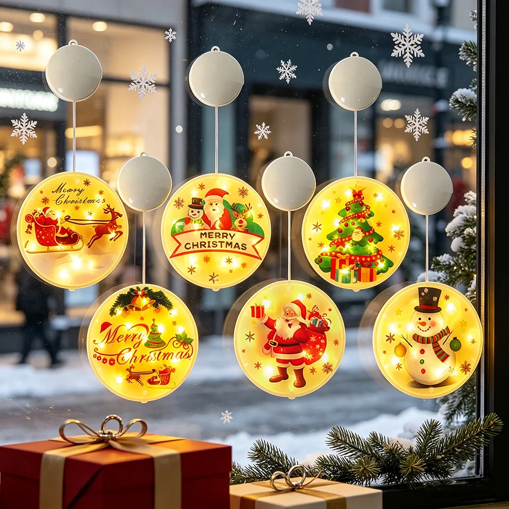 1pc Christmas Window Lights Decorations Hanging 3D Christmas Tree Lights with Double Sided Tape Fairy Lights for Home Christmas