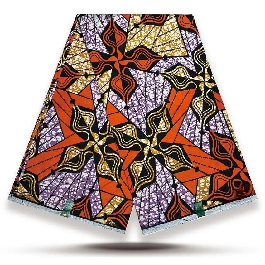 

Latest Style Premium Pure Cotton Batik Geometric Print Fabric, Nigerian-Style African Wax Print Ankara Apparel Fabric 6 Yards