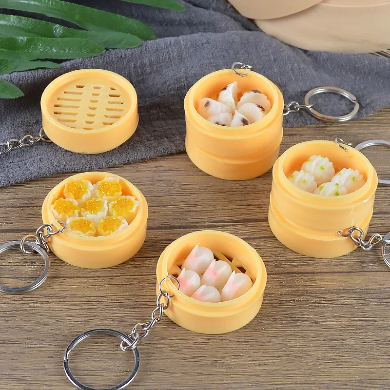 Fake Steamer 4cm Chinese Breakfast Food Artificial Food Pendant Keychain Toys Food Hanging Simulation Decorations Home Decor
