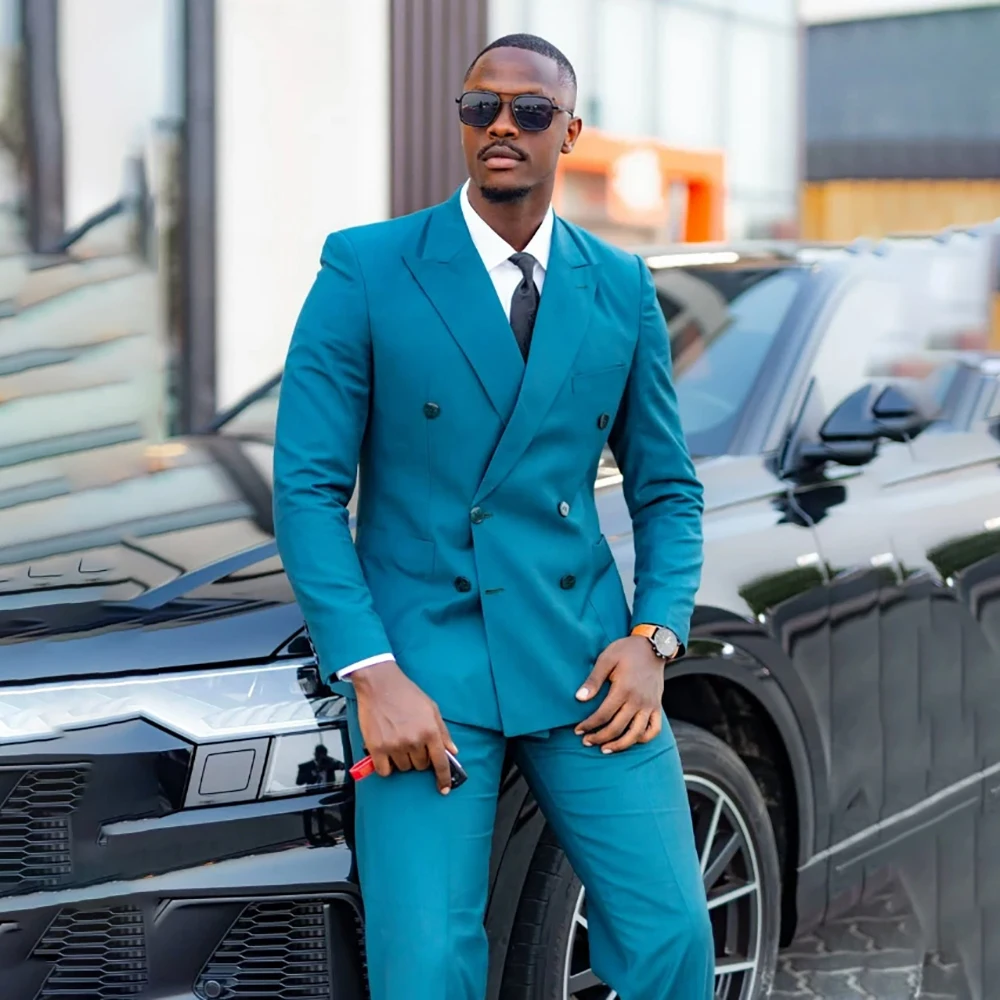

Solid Color Men's Suits Customzied Double Breated Peak Lapel Skinny Blazer High-End Formal Business Wedding 2 Piece Jacket Pants
