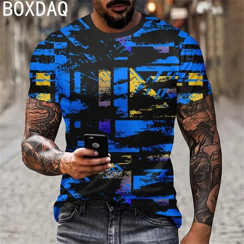 Vintge Colorful Print T-Shirt Fashion Harajuku Casual Tops Plus Size Men Summer Short Sleeve T-Shirt 2024 Summer New