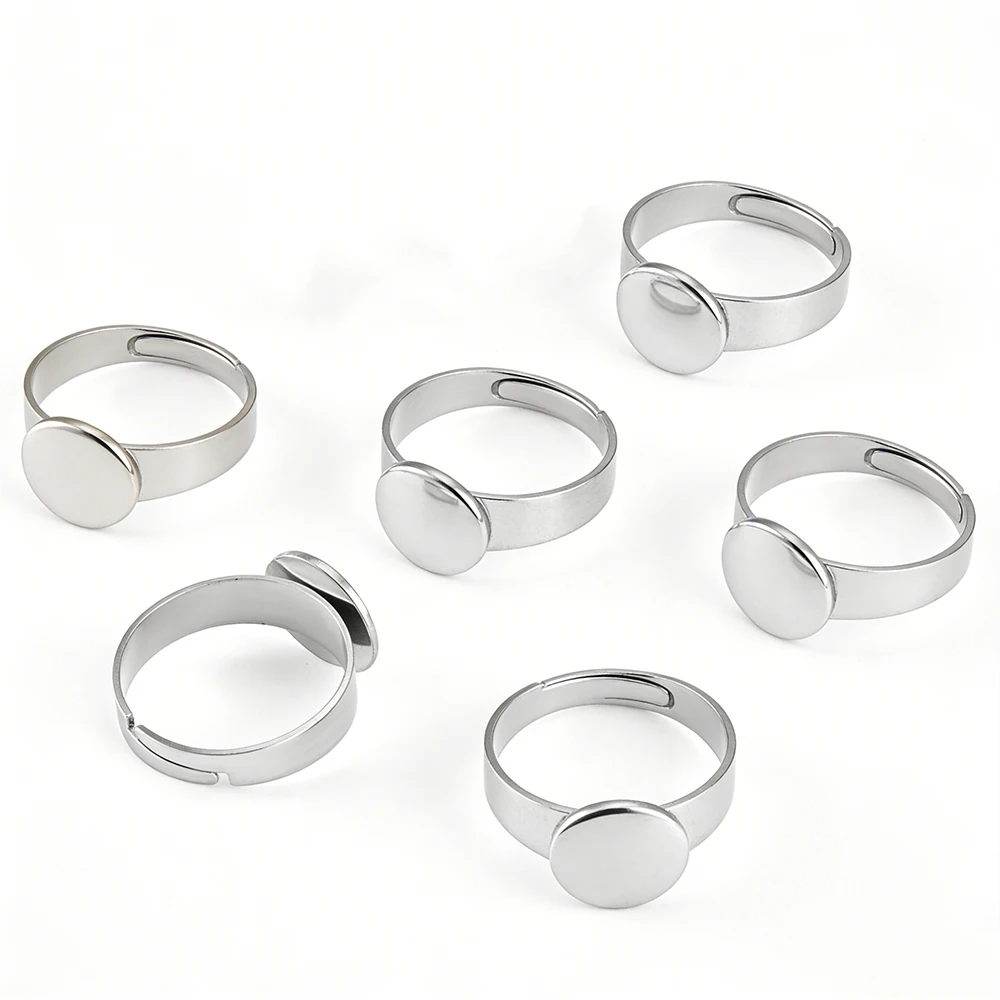 

10pcs Stainless Steel Adjustable Ring Settings Ring 6/8/10/12/14/15mm Blank Round Cabochons Base DIY Jewelry Making Wholesale