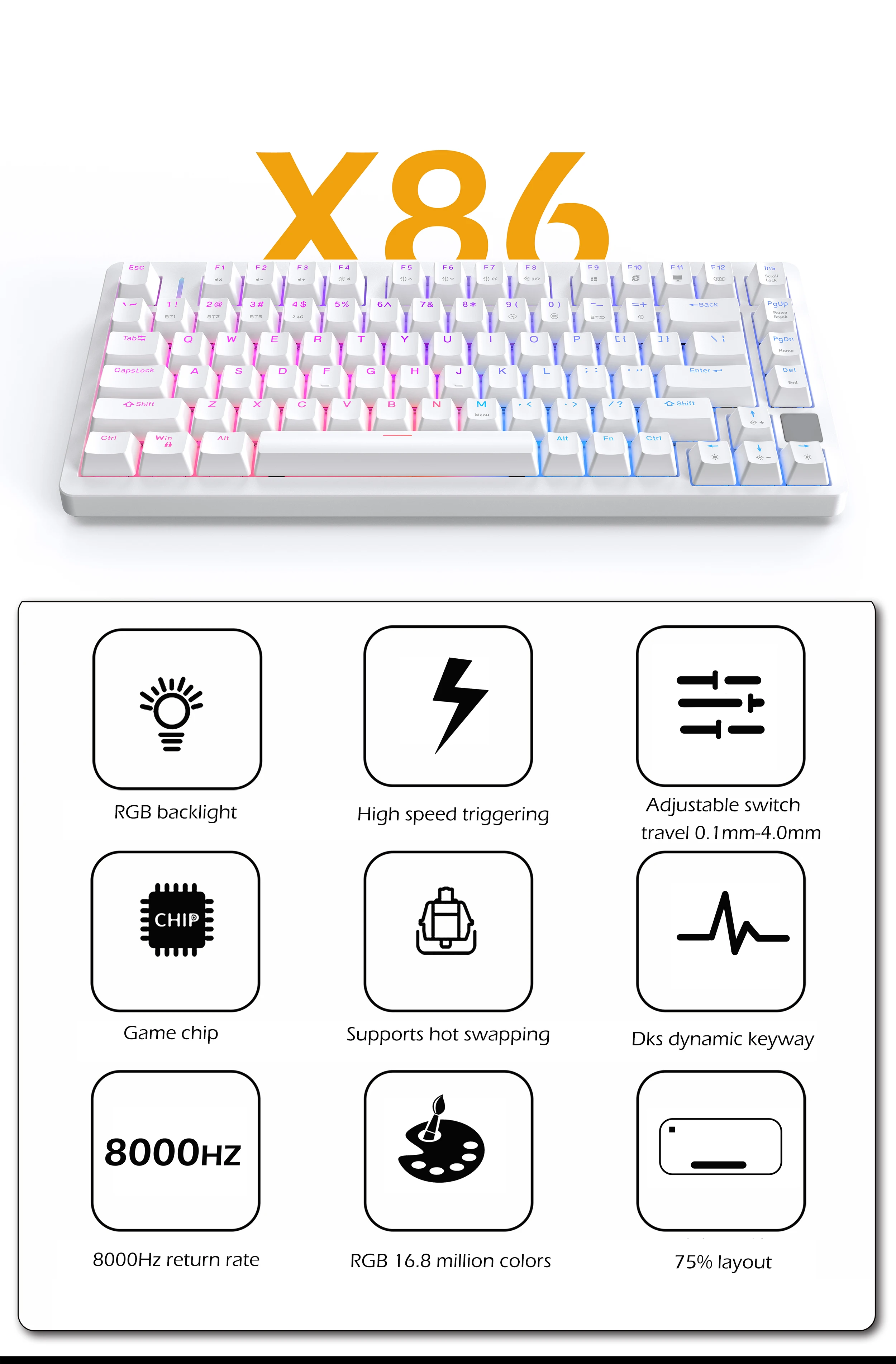 ZUOYA X86 Esport Keyboard sumbu magnetik, kabel Mode tunggal pemicu cepat colokan panas GATERON saklar sumbu magnetik