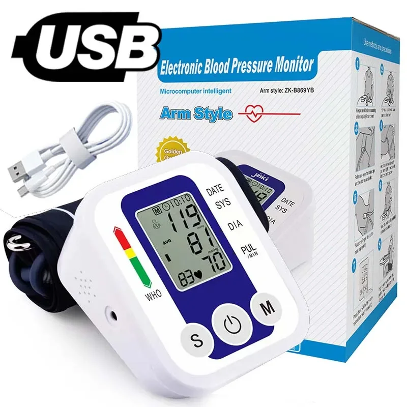 Monitor de presión arterial Digital portátil para la parte superior del brazo, herramienta de medición, medidor de presión arterial, tonómetro, esfigmomanómetro