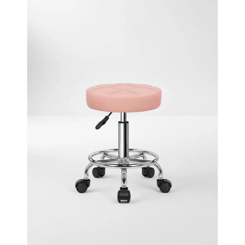 

Adjustable Rolling Stool Chair PU Leather Swivel Drafting Work Salon Office Bar Stool with Wheels (Pink)