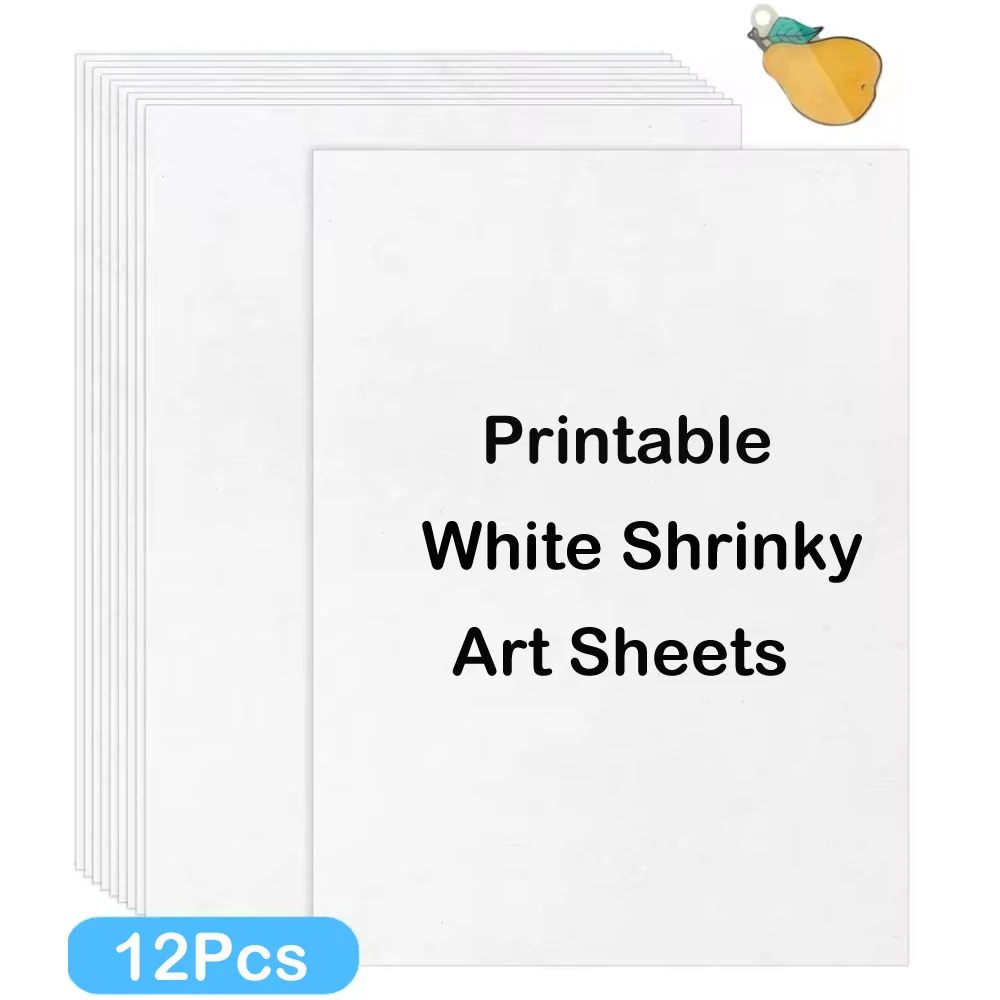 12Pcs Printable Shrink Plastic Sheets White Shrink Film Shrinky Art Papers for Inkjet Printer Kids Gifts DIY Keychains Crafts
