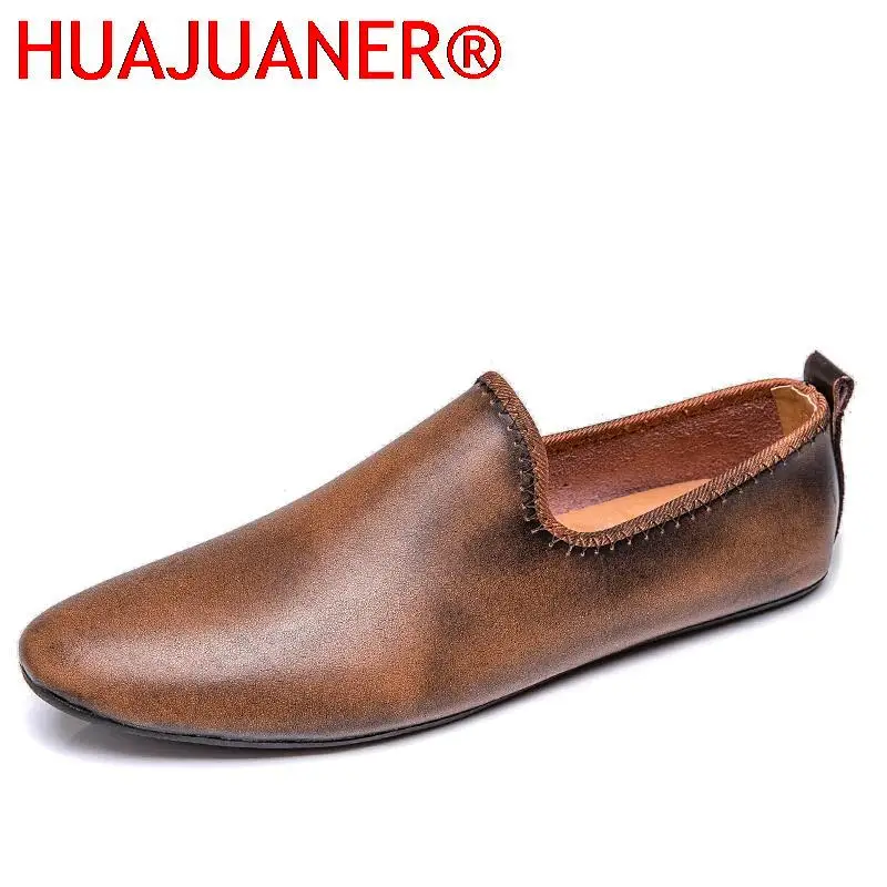 Mens Loafers Leather Casual Shoes Men Classic Stylish Slip on Shoes Male Leisure Driving Shoes Elegantes Flat Summer Footwear