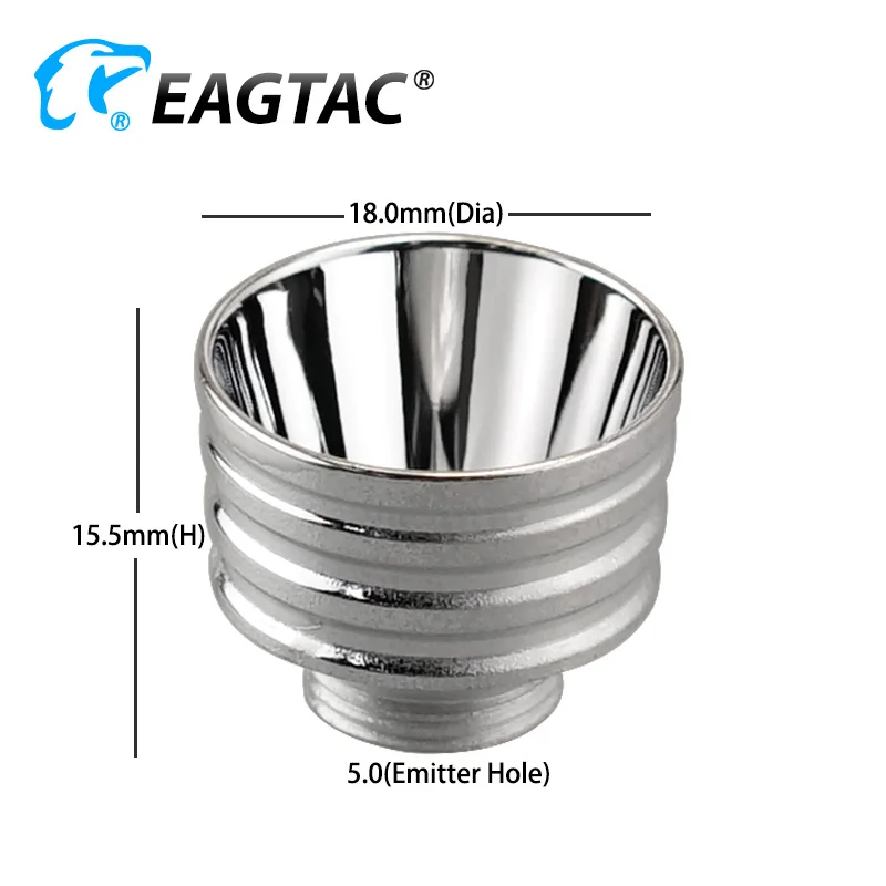 

Гладкий алюминиевый отражатель с отверстием излучателя 18 мм (Г) x 15,5 мм (В) 5 мм для EAGTAC MX25L3C MX30L3C XPG2 SST20 Nichia...LED
