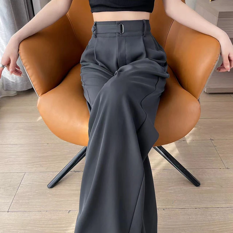 Women’s Wide Leg Pants Women Korean Style High Waist Black Trouser Office Ladies Fashion Loose Grey Suit Trousers Streetwear