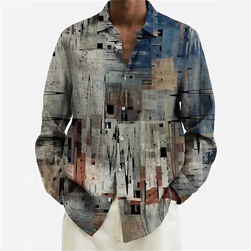 2023 Men's Ball Shirt Color Graphics Printing Decrease Gray 3D Printing Shirt Long Sleeve Button Fashion Design