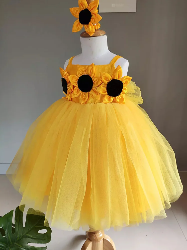 luxury Girls Princess Big flower Children tutu Wedding Gown Sleeveless Kids Dresses baby infant Birthday Party Dress