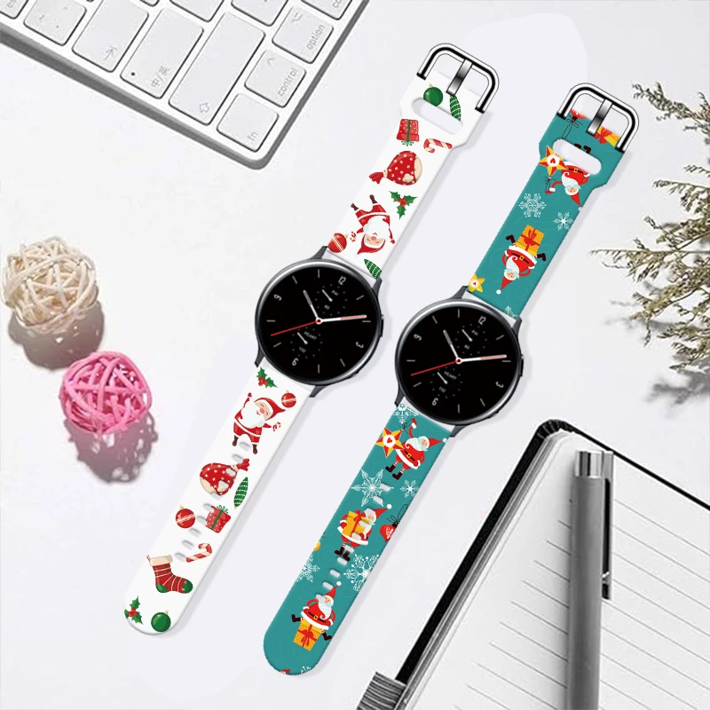 20mm Christmas Print Strap for Samsung Galaxy Watch 6/5/4 40mm 44mm Sport Band Replaceable Bracelet 22mm for 5Pro 45mm Watchband