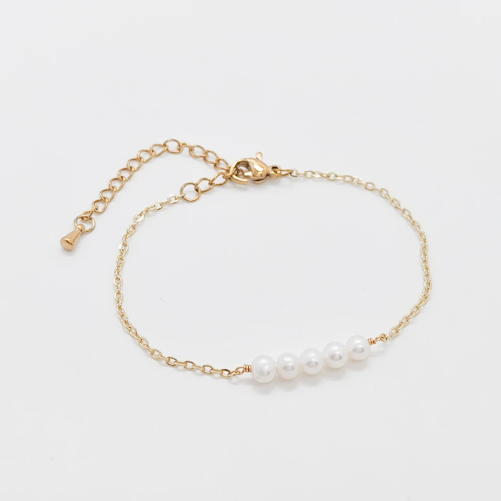 Vlen Stainless Steel Chain Bracelet Woman Girl Friends Gift Natural Pearl Bracelets for Women Minimalist Pulseras Jewelry