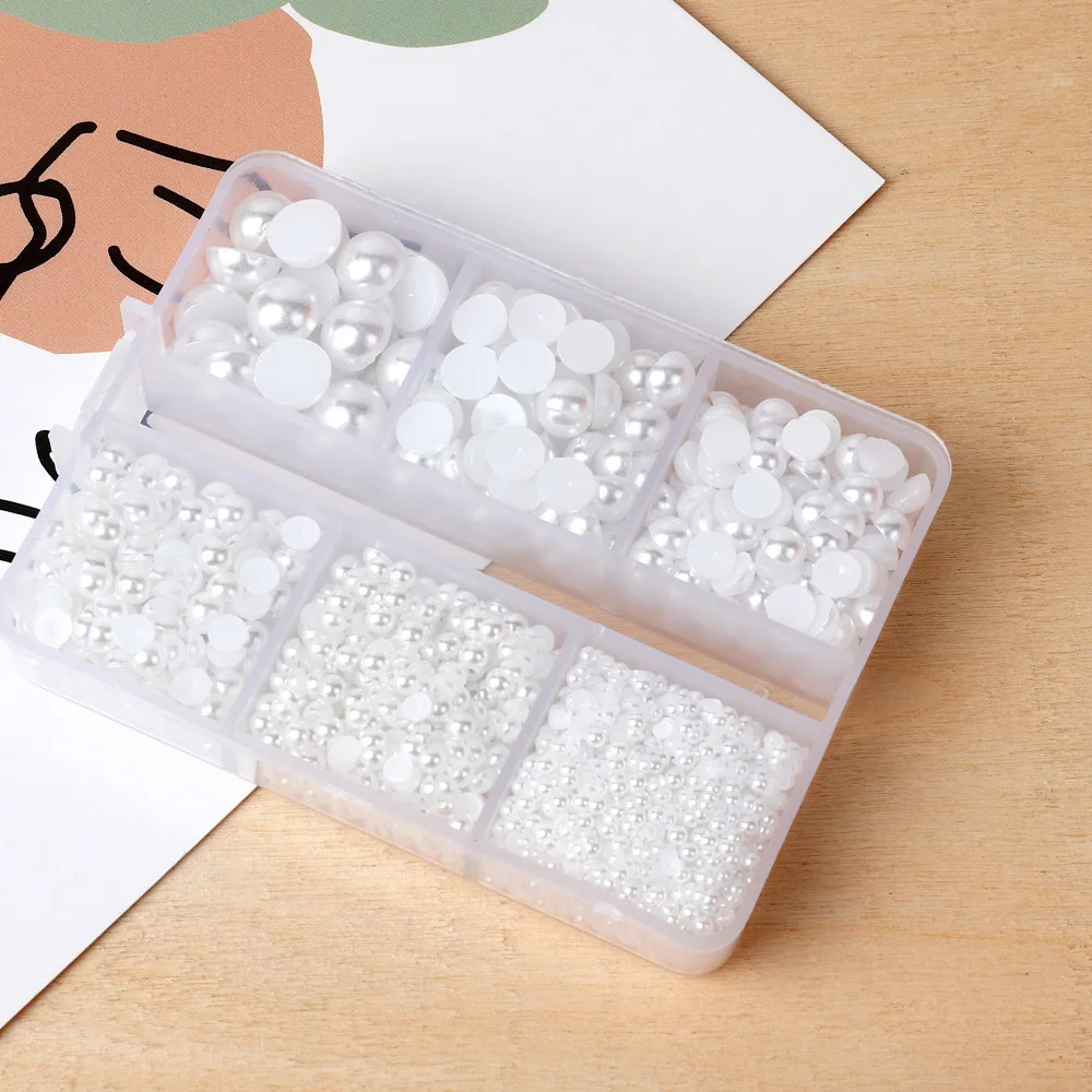 

1 Box Half Round Pearl Beads ABS Flatback Rhinestones For DIY Crafts Sewing Dress Shoes Decoration A0145