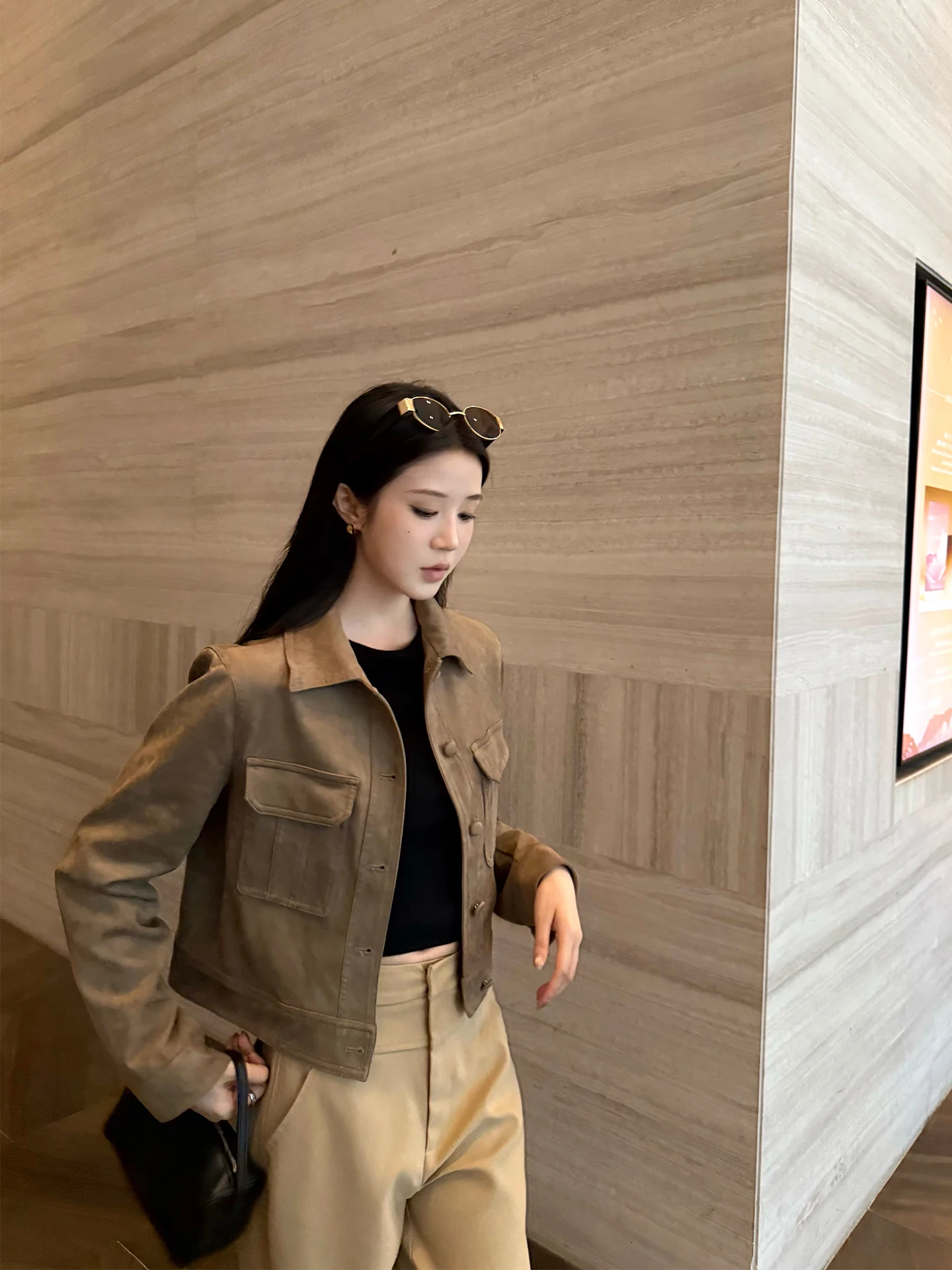 

Buleng ort Suede Jaet Women's Autumn Winter Vintage Sle Loose Fit Long Sve Pure Color Button up Coat Fem Faion