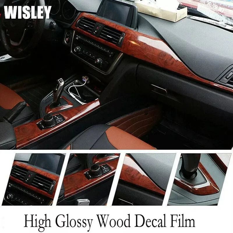 

High Glossy Wood Grain Vinyl Film Car Interior Home Decor Furniture Vinyl Wrap Waterproof Wall Sticker Self Adhesive Decal Film