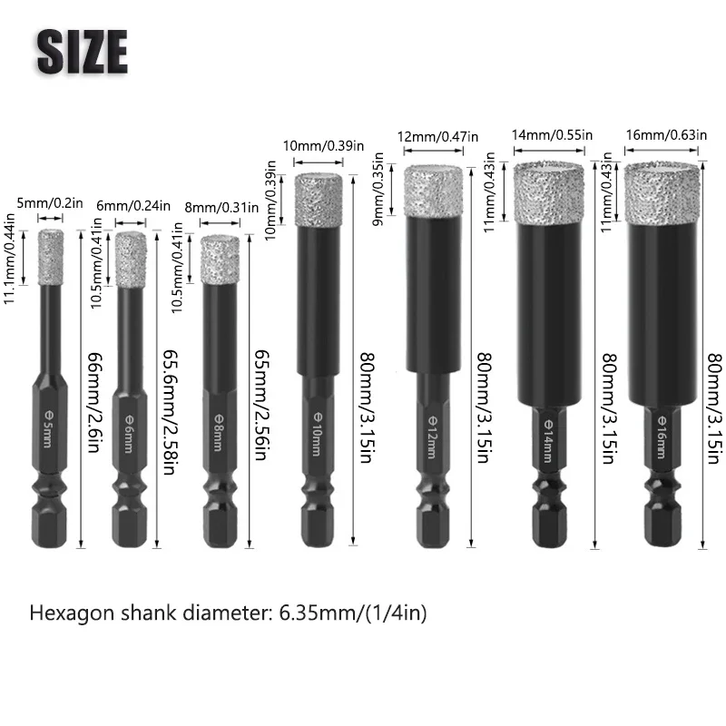 1pc Hex Handle Vaccum Brazed Diamond Dry Drill Bits Set Hole Saw Cutter for Marble Granite Ceramic Glass Tile Stone Hole Open