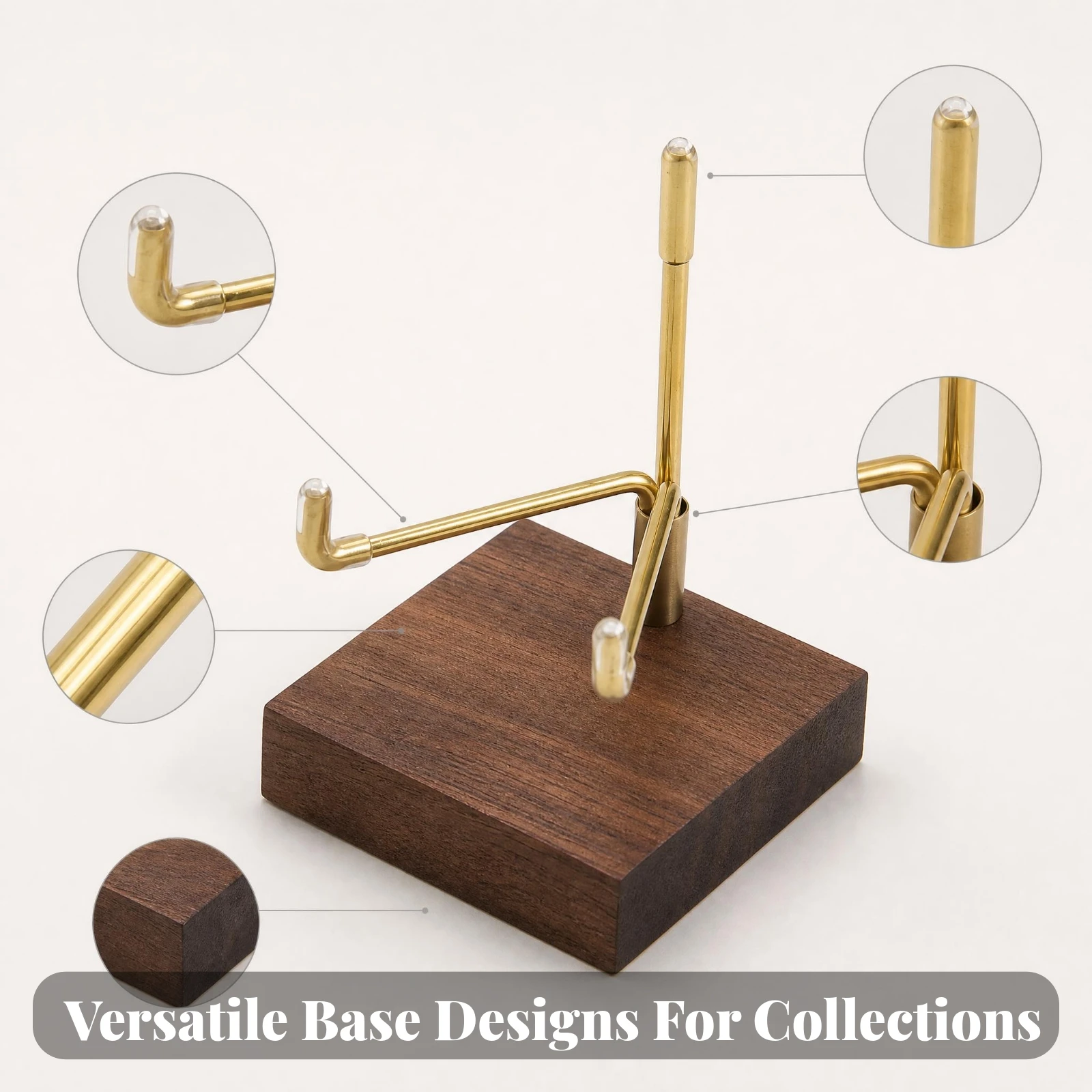 Mineral Sample Display Stand Waxed Finish Crystal Display Stand Stone Holder Brass Metal Wooden