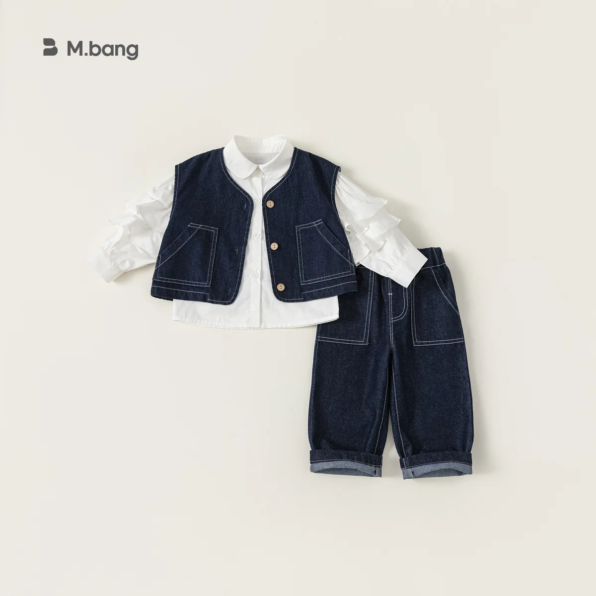 

Children Set 2024 Spring New Girls Denim Vest Young Children Western Style Korean Shirt Loose Three Piece Set