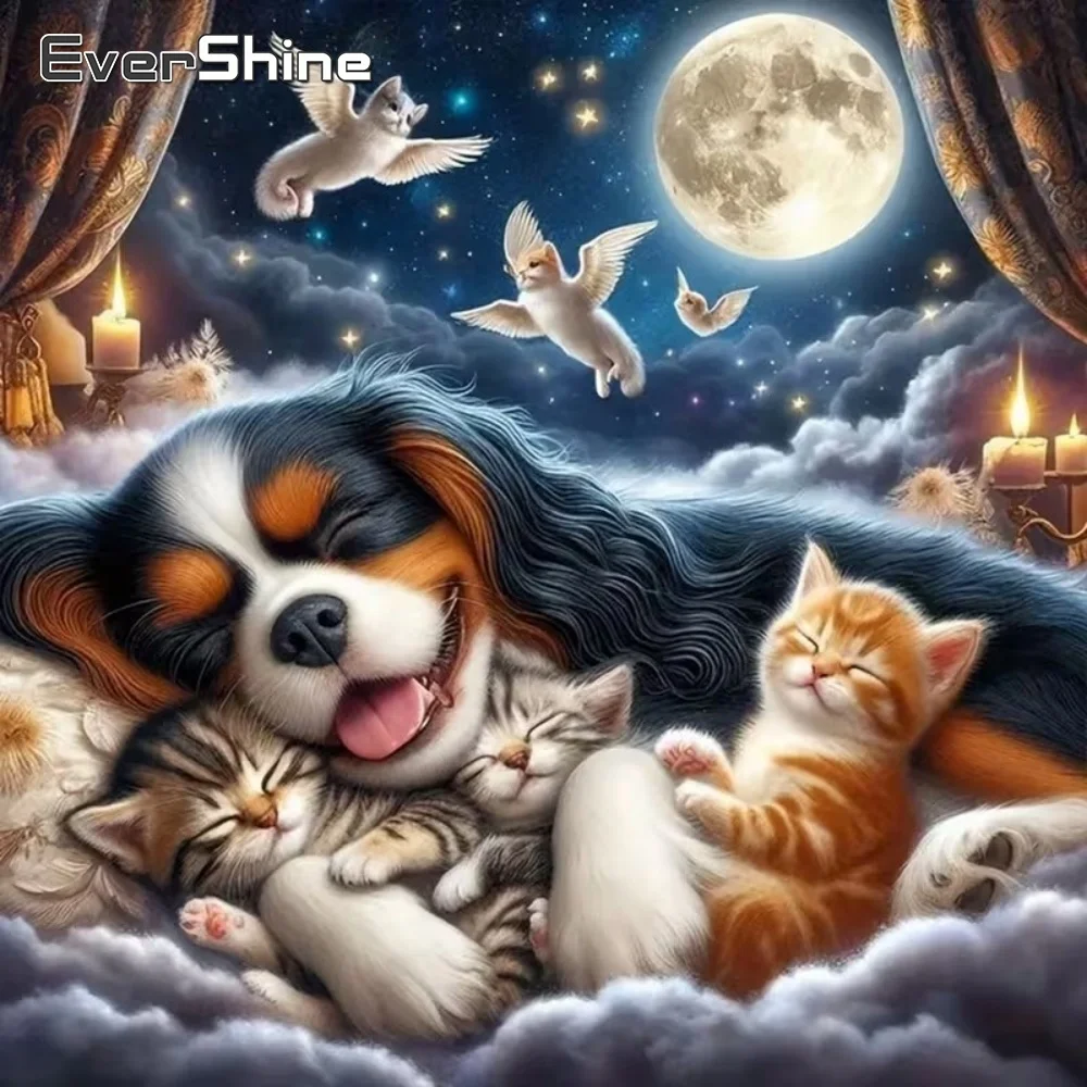 

EverShine Animal Diamond Mosaic Dog Diamond Painting Cat Pattern for Adults Beginners Embroidery Moon Needlework DIY Unique Gift
