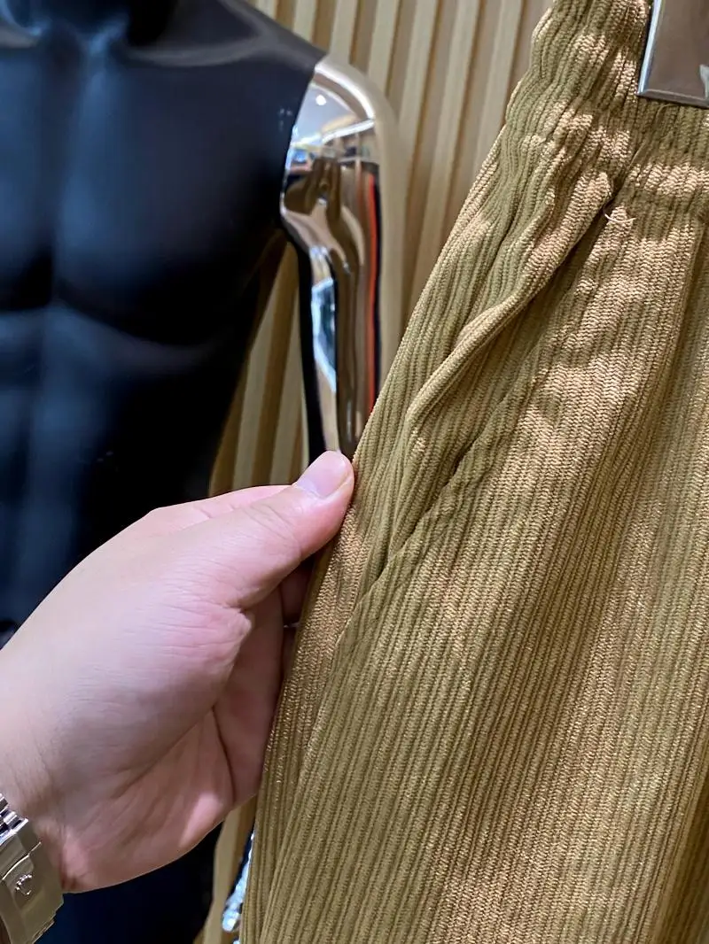 

Corduroy Loose Waist Casual Pants for Men Pure Color Skin-friendly Autumn Spring Straight Leg Length Pants Youth Daily Wear