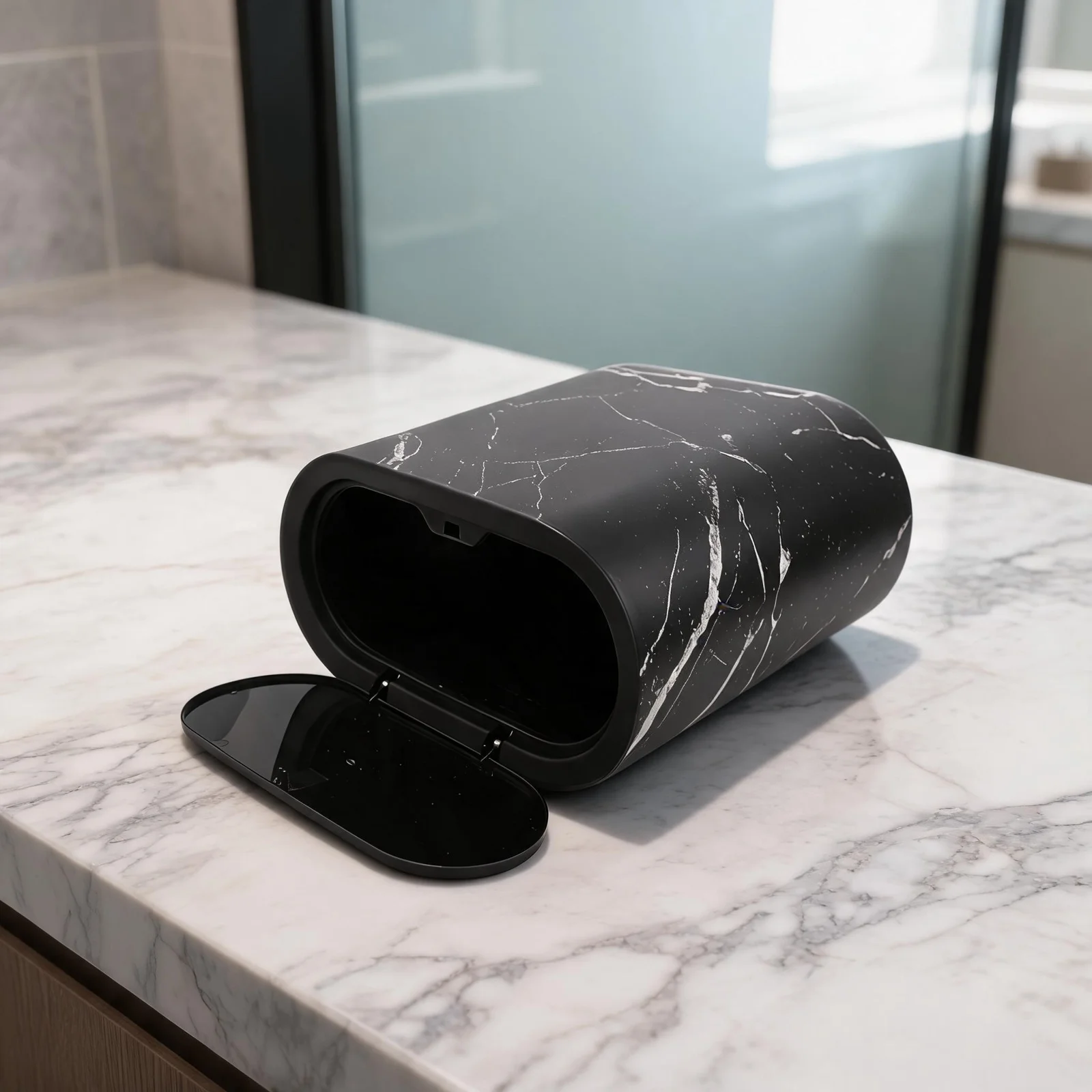 Graceful Slim Trash Can with Lid for Home Hotel and School Use Resilient PP Plastic Narrow Frame Easy Bag Replacement
