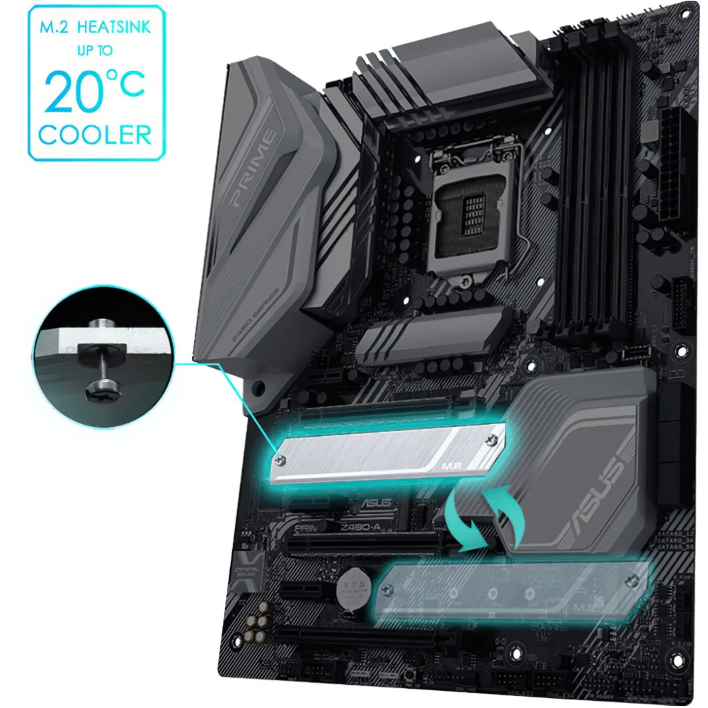 Used Mainboard, ASUS PRIME Motherboard, Z490-A, Z490 Chipset, LGA 1200 for 10th 11th Gen Core CPU, ATX Form Factor, 4 DDR4 Slots