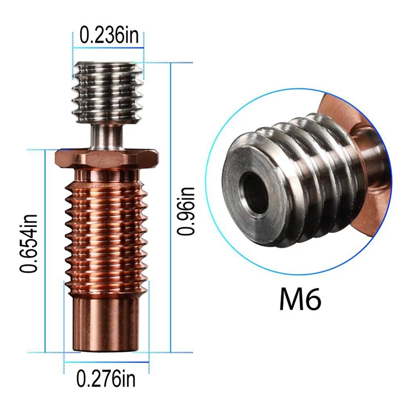 2 Pcs All-Metal Bi-Metal V6-Tcrazy Heatbreak Titanium & Copper 3D Printer Nozzle Bimetal Throat For 1.75Mm V6 Hotend