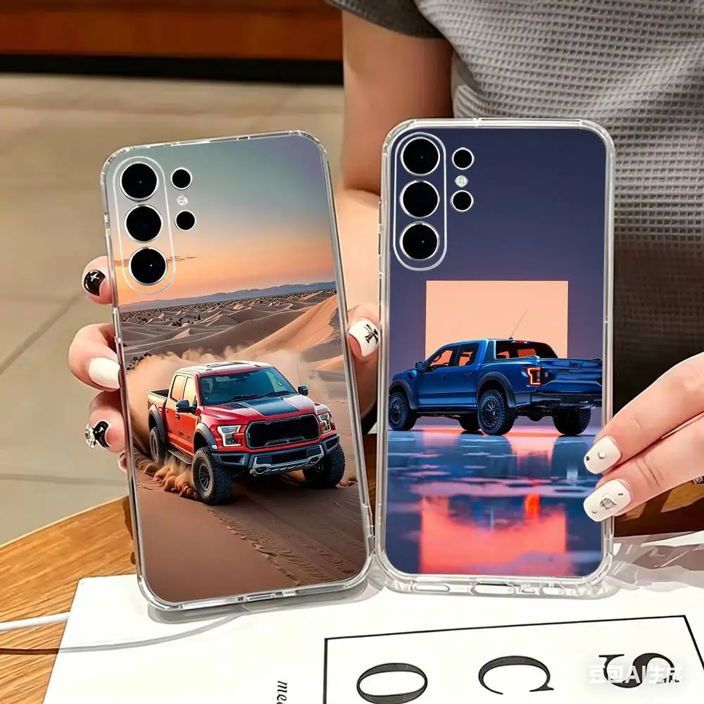 cool pickup F-150 Big Raptor Clear Hard Phone Case For Samsung S25,24,23,22,21,10,9,Ultra,Plus,Lite Transparent Cover