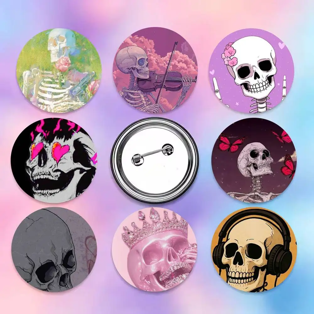 Luxury Pink Green Skull 25mm 32mm 44mm 58mm 75mm Brooches Badges Pins for Accessories Gift