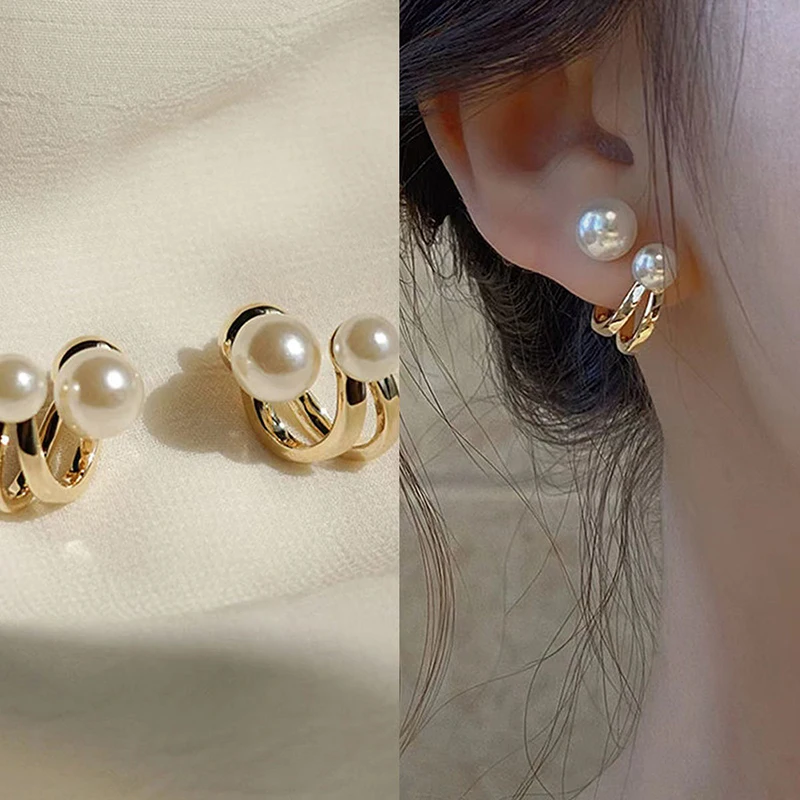 Korean Luxury Pearl Earrings for Women Fashion Simple Pearl Stud Ear Clip