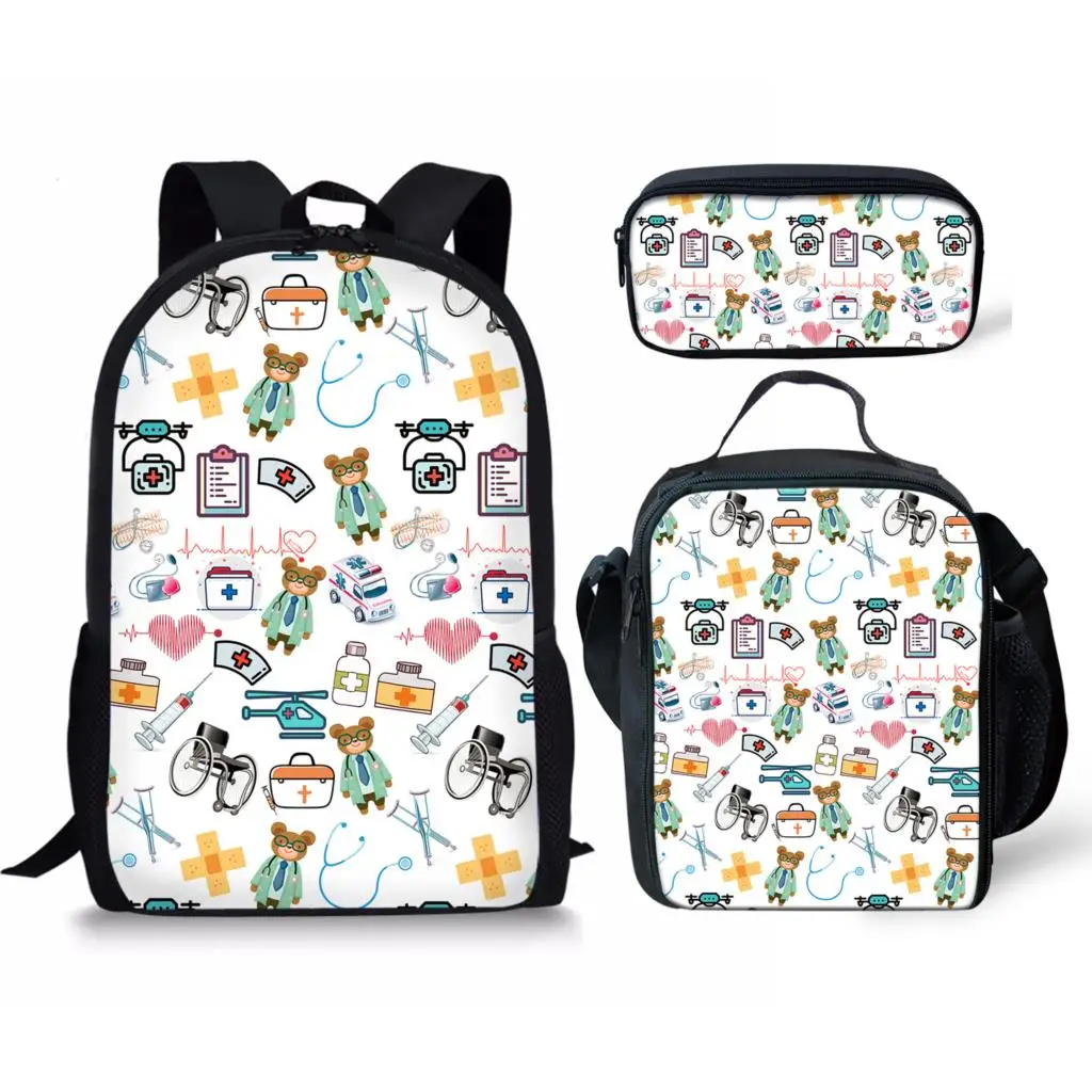 

Popular Novelty Trendy Nurse 3pcs/Set Backpack 3D Print Student Large Capacity Bag Travel Laptop Daypack Lunch Bags Pencil Case