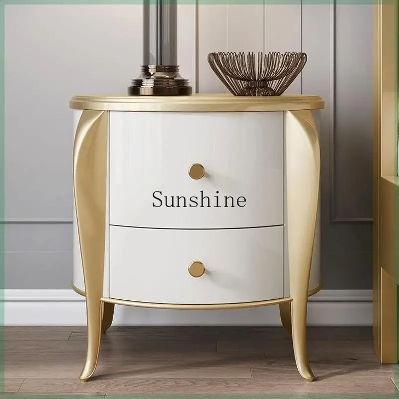 American light luxury solid wood bedside table modern white storage cabinet