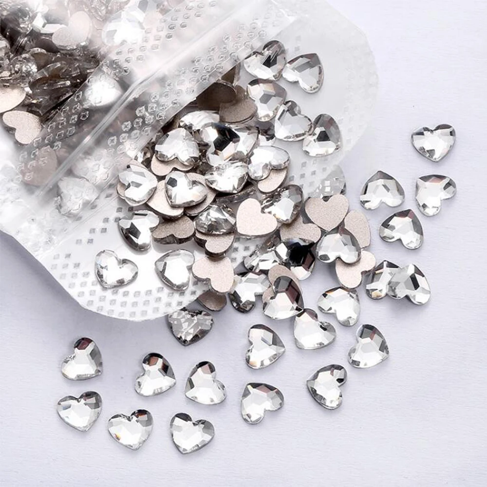 1 Bag 100 Pieces Mini Heart-Shaped Glass Drill Flat-Bottom Love Nail Chamrs 6mm Hearts Jewelry Parts for Valentine Decoration&*&