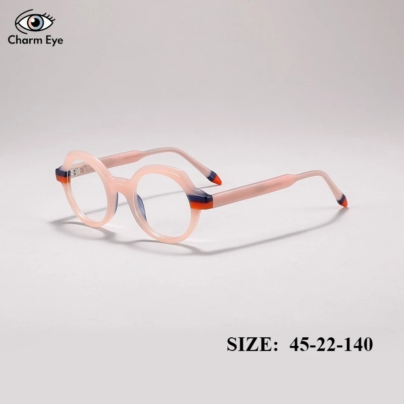 

Женские очки, персонализированные яркие цвета, прозрачная оправа для очков в стиле ретро, мужские круглые ацетатные очки для чтения при близорукости, плоские очки