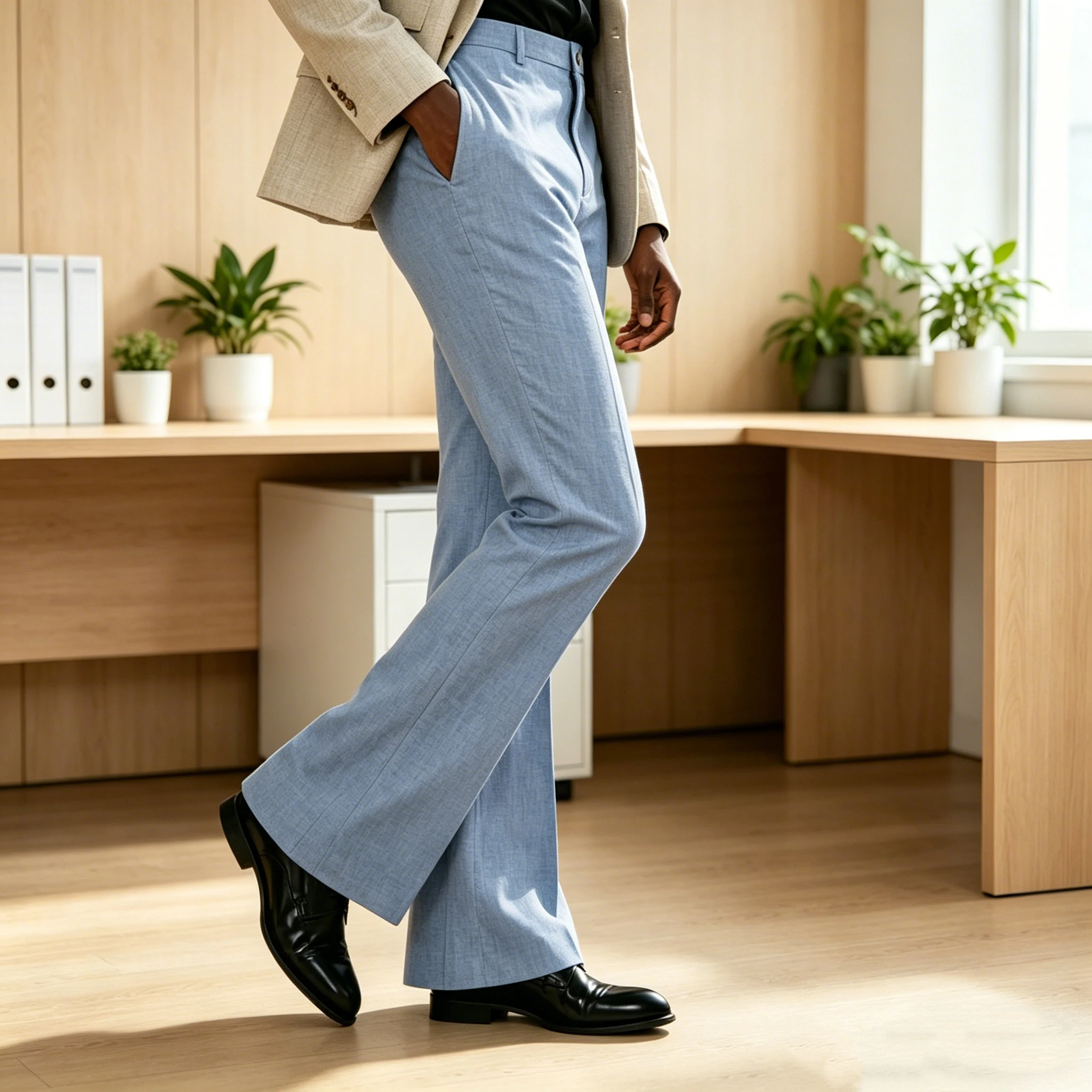 Men's Linen Flare Suit Pants Retro High Waist Slim Fit Bell Bottom Wide Leg Trousers Formal Business Office Casual Dress Pants image 5