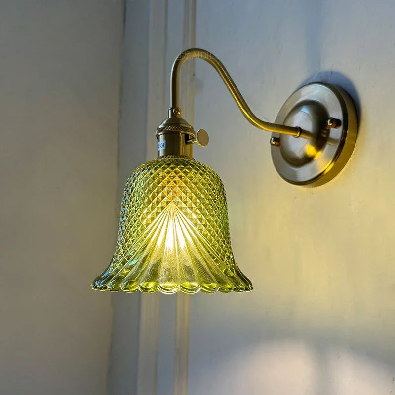 Nordic Traditional Brass Wall Lamp with Glass Shade Elegant Lighting Fixture Wall Sconce with Switch for Home Decor