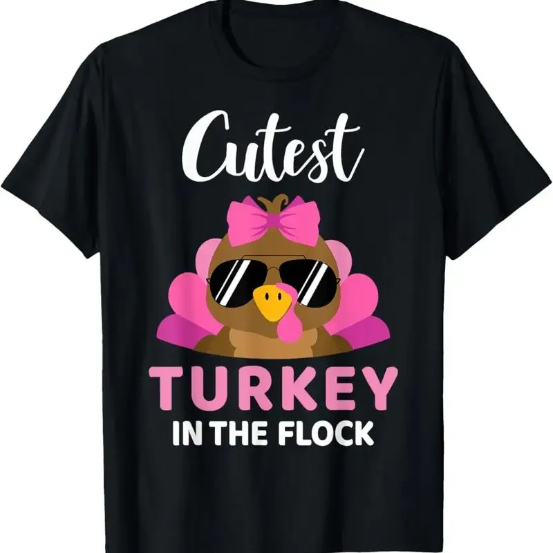 Cutest turkey in the flock girls kids toddler thanksgiving T-Shirt