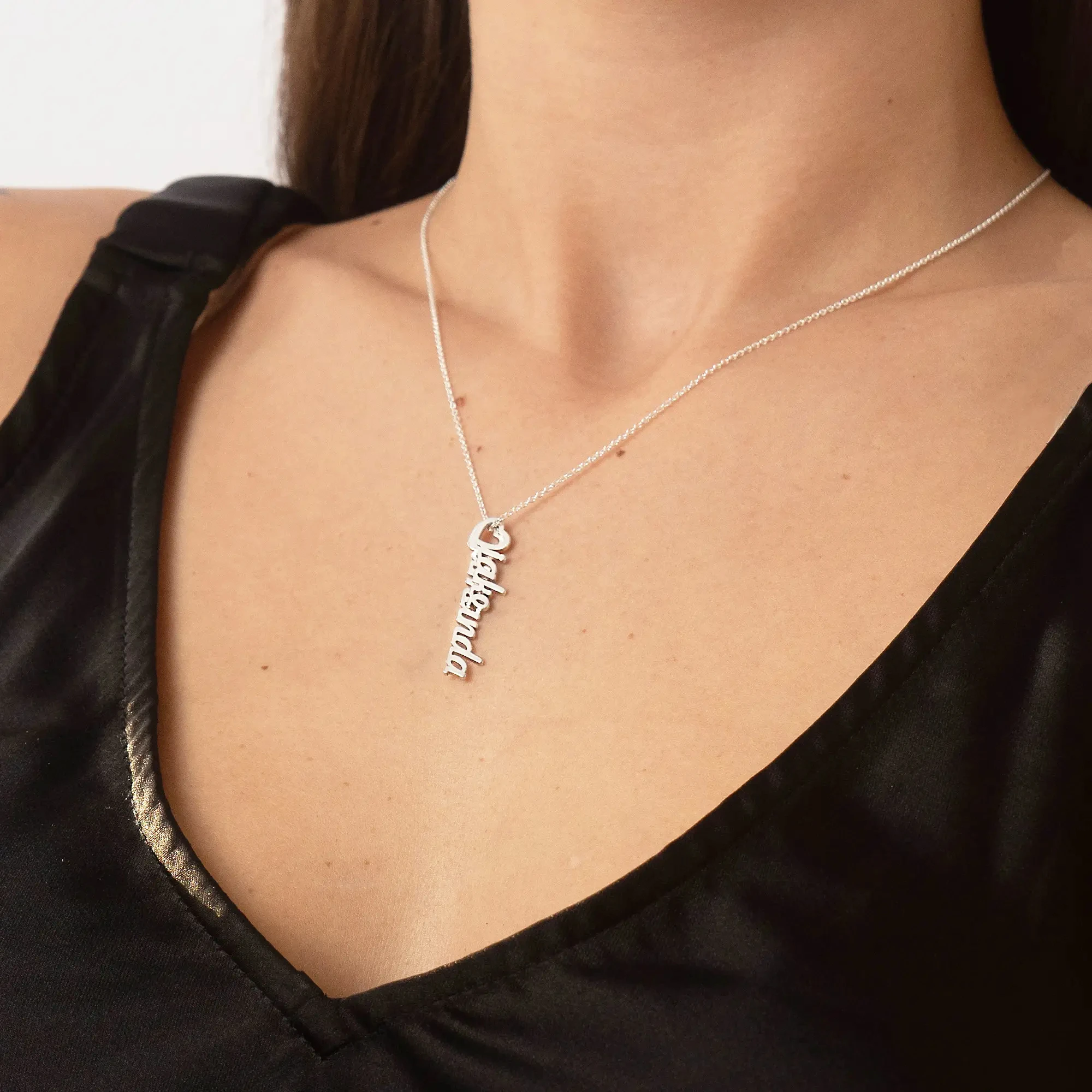 Custom Love Name Necklace Heart Drop Vertical Nameplated Necklaces For Women Multiple Names Choker Stainless Steel Jewelry - view 3