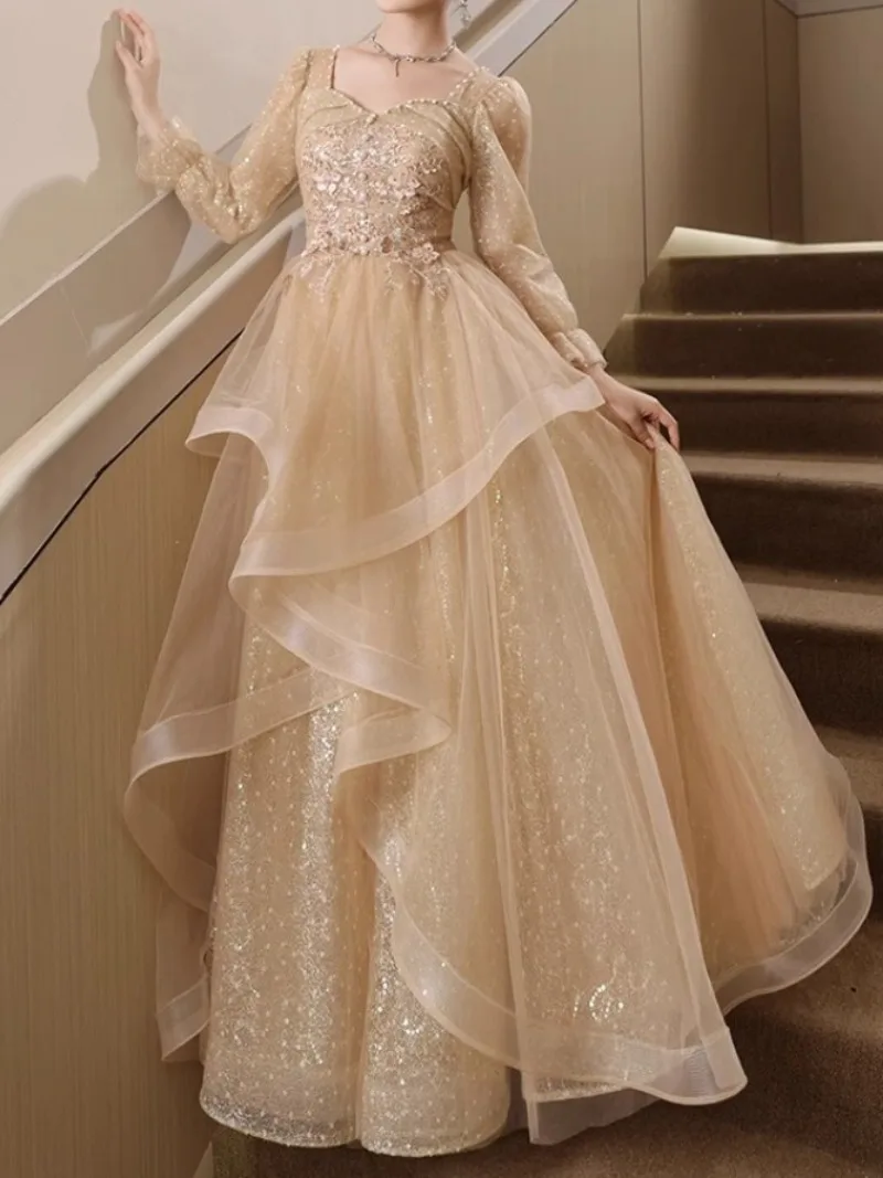 CustomizedLuxury Square Appliques Long Evening Dresses 2024 Tulle A Line Prom Formal Dresses Elegant Occasion Gown Vestidos De F