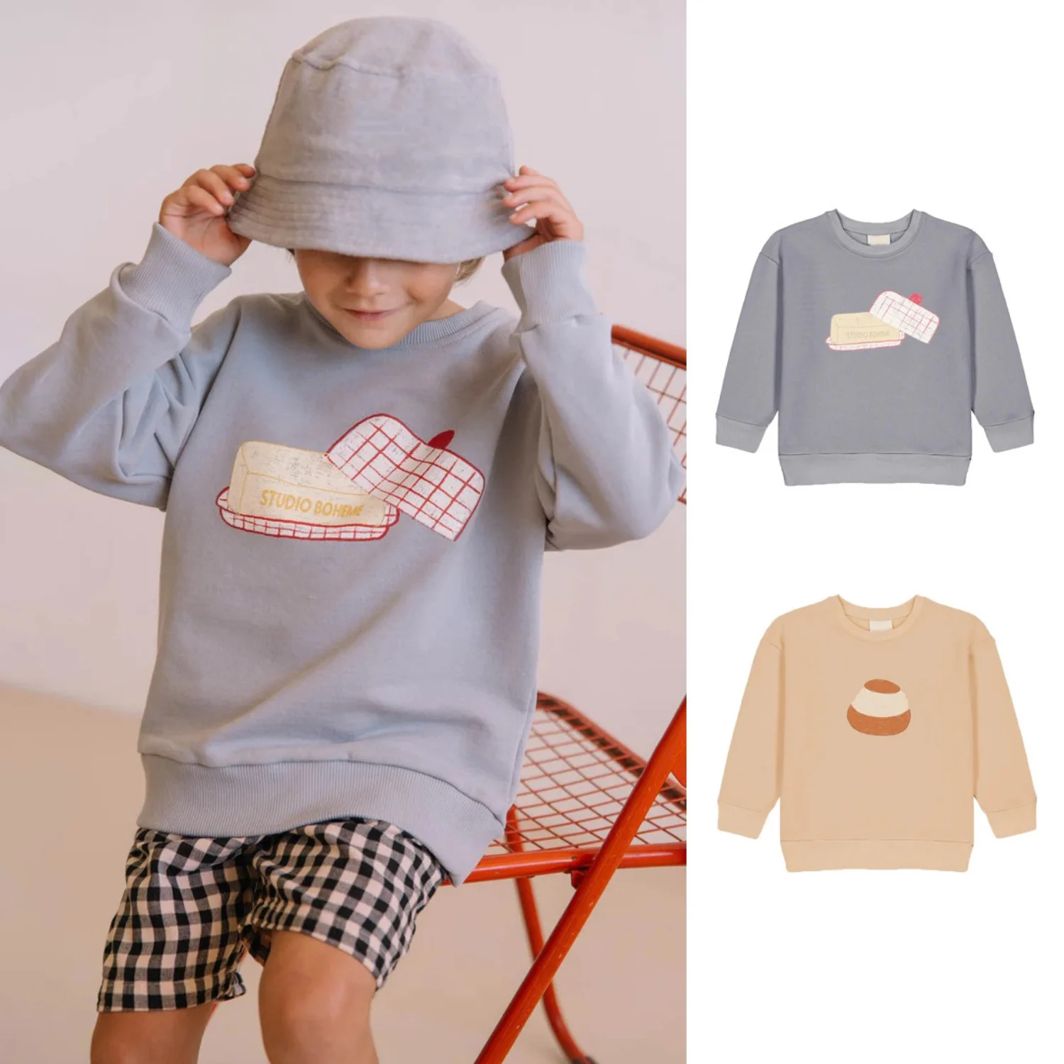 Kids Pullover Sweatshirt 2026 New Style Children's Tops with Fresh Cake Print Round Neck Casual Long-Sleeve Top Boys and Girls